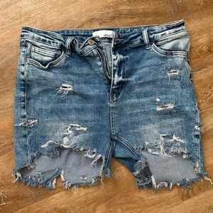 VERVET BY FLYING MONKEY Distressed Medium Blue Denim Jean Shorts